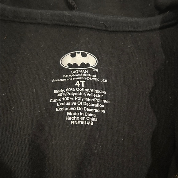 Batman Batman One Piece Costume DC Comics Toddler 4T Hooded Jumpsuit with Cape - Picture 5 of 7